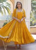 Plain Work Faux Georgette Yellow Gown - 3