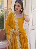 Plain Work Faux Georgette Yellow Gown - 4