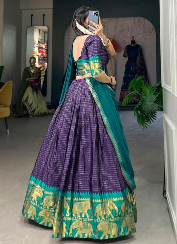 Poly Cotton A Line Lehenga Choli in Navy Blue Enhanced with Woven