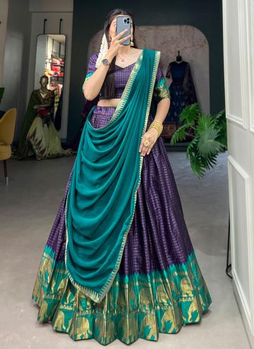 Poly Cotton A Line Lehenga Choli in Navy Blue Enhanced with Woven