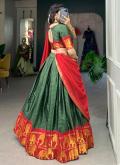Poly Cotton Designer Lehenga Choli in Green Enhanced with Woven - 1