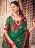 Printed Georgette Green Contemporary Saree - 1