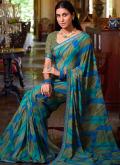 Printed Georgette Teal Contemporary Saree - 1