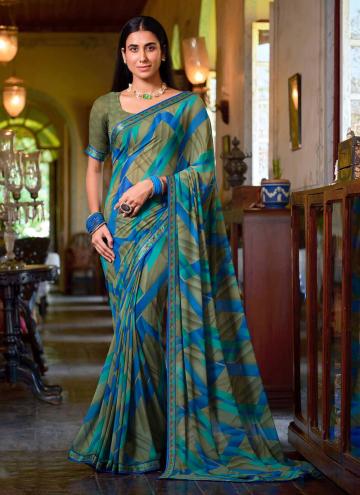 Printed Georgette Teal Contemporary Saree