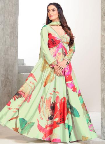 Printed Silk Sea Green Readymade Designer Gown