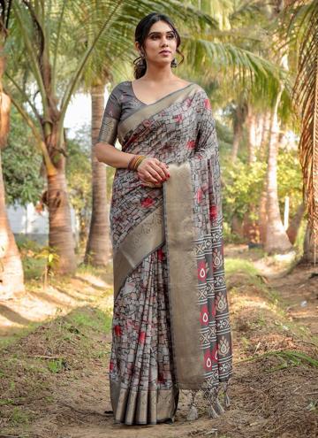 Pure Silk Trendy Saree in Grey Enhanced with Printed