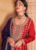 Purple and Red color Chinon Trendy Salwar Suit with Embroidered - 1