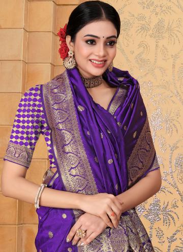 Purple Banarasi Woven Classic Designer Saree for Casual