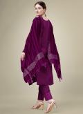 Purple Blended Cotton Embroidered Salwar Suit for Casual - 1