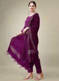 Purple Blended Cotton Embroidered Salwar Suit for Casual - 2