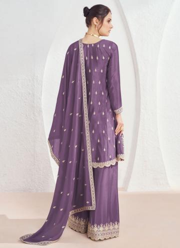 Purple Chinon Embroidered Trendy Salwar Suit for Engagement