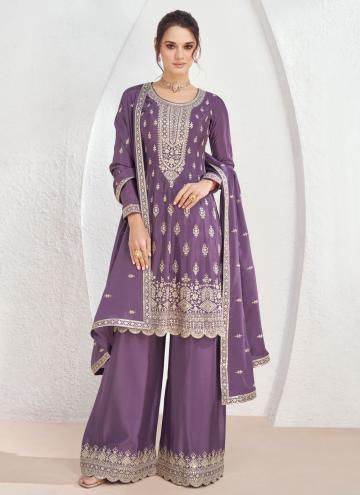 Purple Chinon Embroidered Trendy Salwar Suit for E