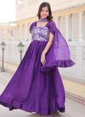 Purple Chinon Print Readymade Designer Gown for Festival - 1