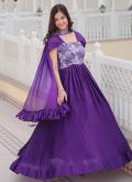Purple Chinon Print Readymade Designer Gown for Festival - 2