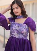 Purple Chinon Print Readymade Designer Gown for Festival - 3
