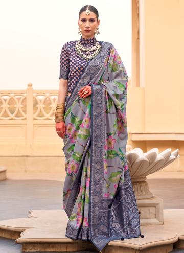 Purple Classic Designer Saree in Silk with Floral 