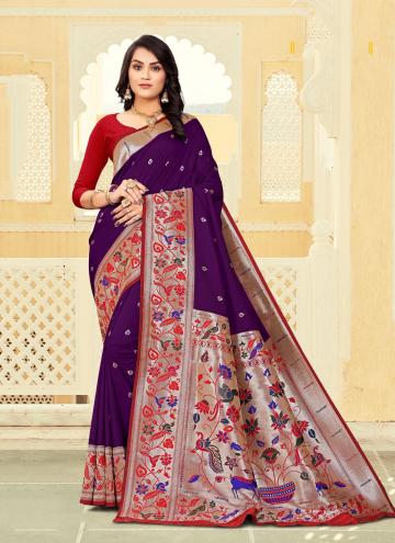 Purple color Banarasi Jari Paithni Classic Designer Saree