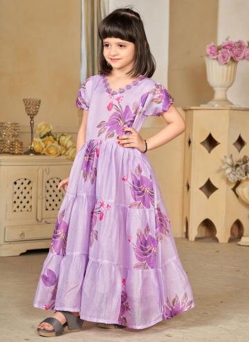 Purple color Digital Print Fancy Fabric Gown