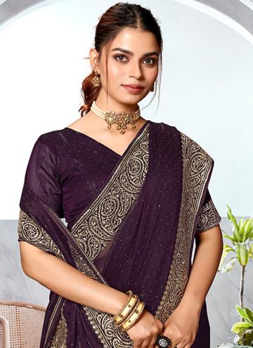 Purple color Embroidered Art Silk Designer Saree