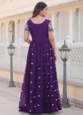 Purple color Embroidered Faux Georgette Readymade Designer Gown - 1