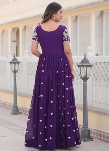 Purple color Embroidered Faux Georgette Readymade Designer Gown