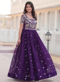Purple color Embroidered Faux Georgette Readymade Designer Gown - 2