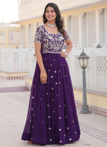 Purple color Embroidered Faux Georgette Readymade 