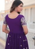 Purple color Embroidered Faux Georgette Readymade Designer Gown - 5
