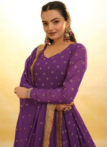 Purple color Embroidered Georgette Trendy Salwar Suit