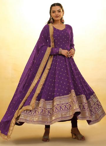 Purple color Embroidered Georgette Trendy Salwar Suit
