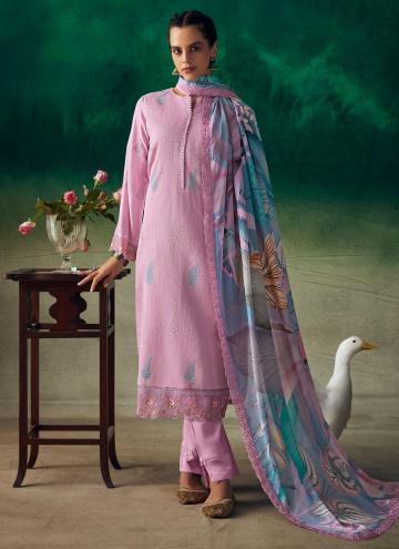 Purple color Embroidered Muslin Salwar Suit