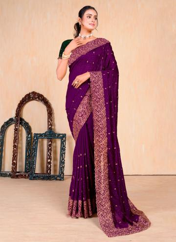 Purple color Embroidered Vichitra Silk Trendy Saree