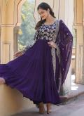 Purple color Embroidered Viscose Gown - 1