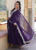 Purple color Embroidered Viscose Gown - 3