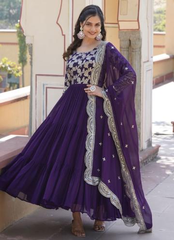 Purple color Embroidered Viscose Gown