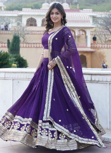 Purple color Faux Georgette A Line Lehenga Choli with Embroidered
