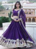 Purple color Faux Georgette A Line Lehenga Choli with Embroidered - 2