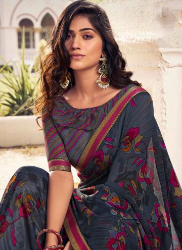 Purple color Georgette Contemporary Saree with Printed