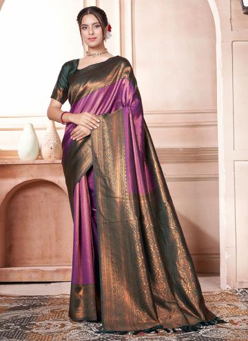 Purple color Kanjivaram Silk Designer Saree with W
