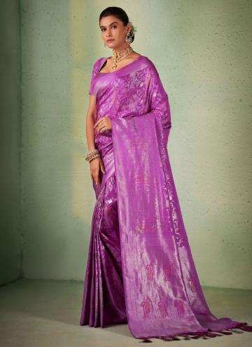 Purple color Kanjivaram Silk Trendy Saree with Woven