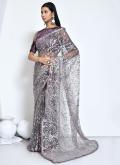 Purple color Net Trendy Saree with Embroidered - 1