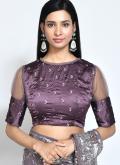 Purple color Net Trendy Saree with Embroidered - 2