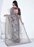 Purple color Net Trendy Saree with Embroidered - 4
