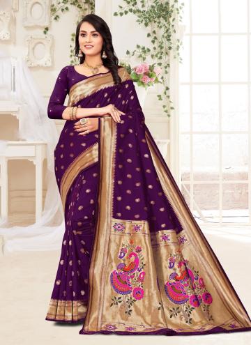Purple color Nylon Jari Paithni Classic Designer Saree