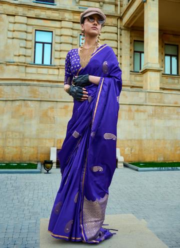 Purple color Satin Classic Designer Saree with Wov