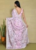 Purple color Satin Silk Contemporary Saree with Embroidered - 1