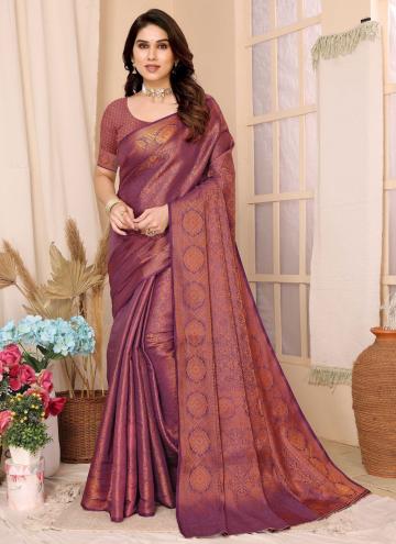 Purple color Woven Kanjivaram Silk Classic Designer Saree