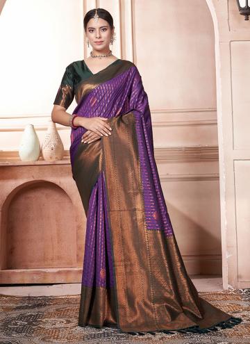 Purple color Woven Kanjivaram Silk Designer Saree