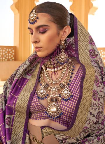 Purple Contemporary Saree in Silk with Printed