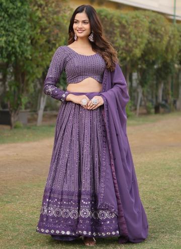 Purple Designer Lehenga Choli in Faux Georgette with Embroidered